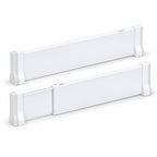 Two white expandable drawer dividers on a white background