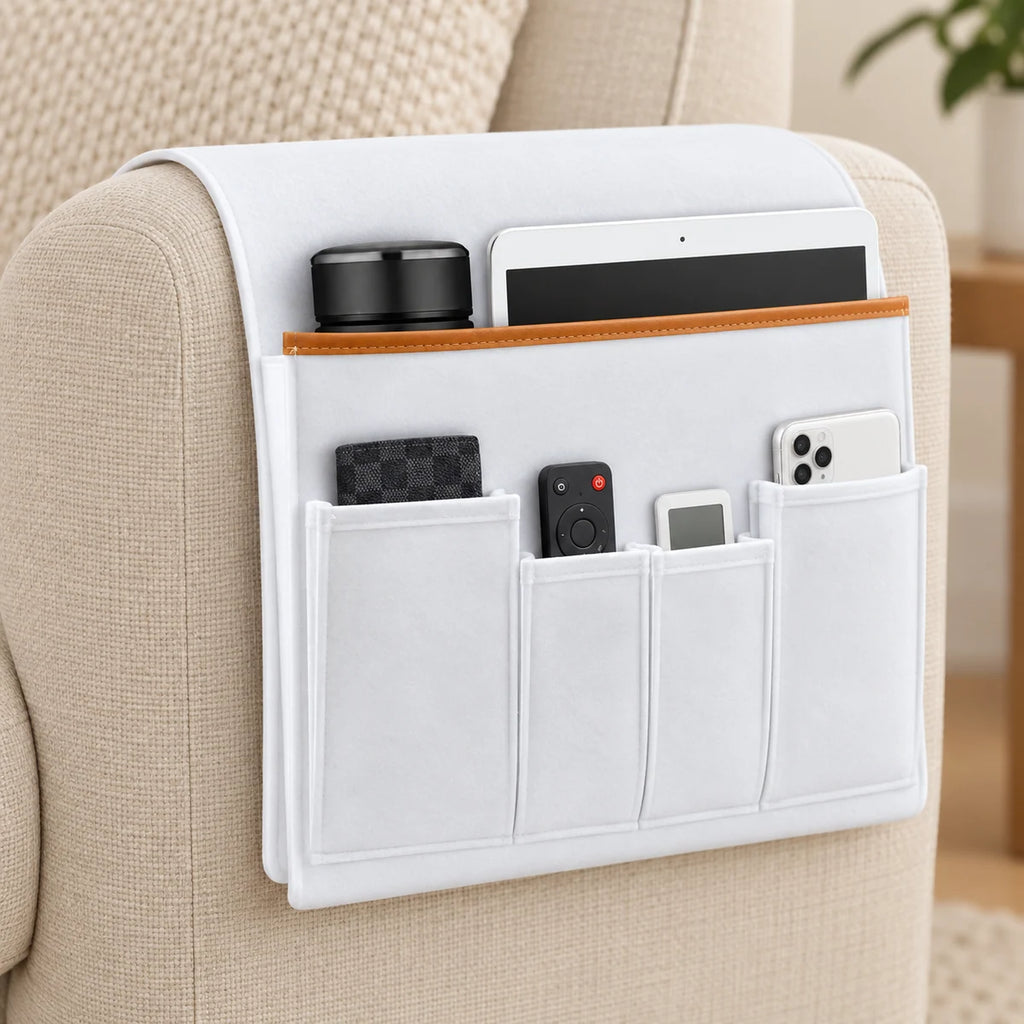 Armchair Caddy Organizer in a styled lifestyle setting