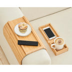 Bamboo couch tray with removable cup holder and serving tray