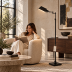 Black pharmacy floor lamp in an architect-designed residence