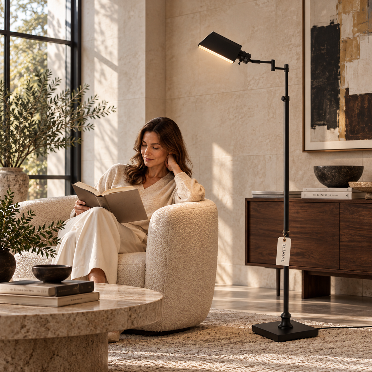 Black pharmacy floor lamp in an architect-designed residence