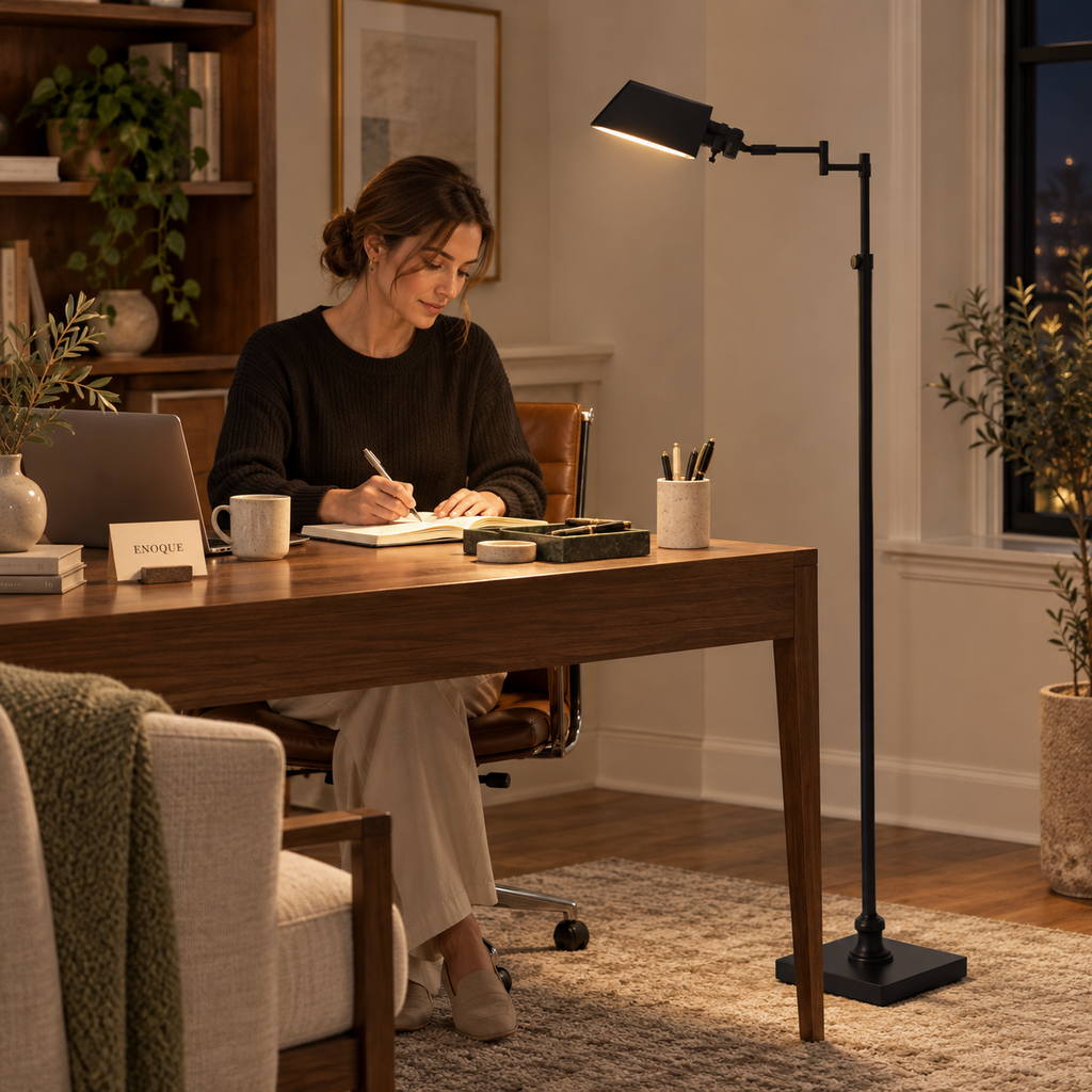 Adjustable E26 floor lamp in a professional home office
