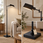 Black floor lamp full view shade joints and stable square base