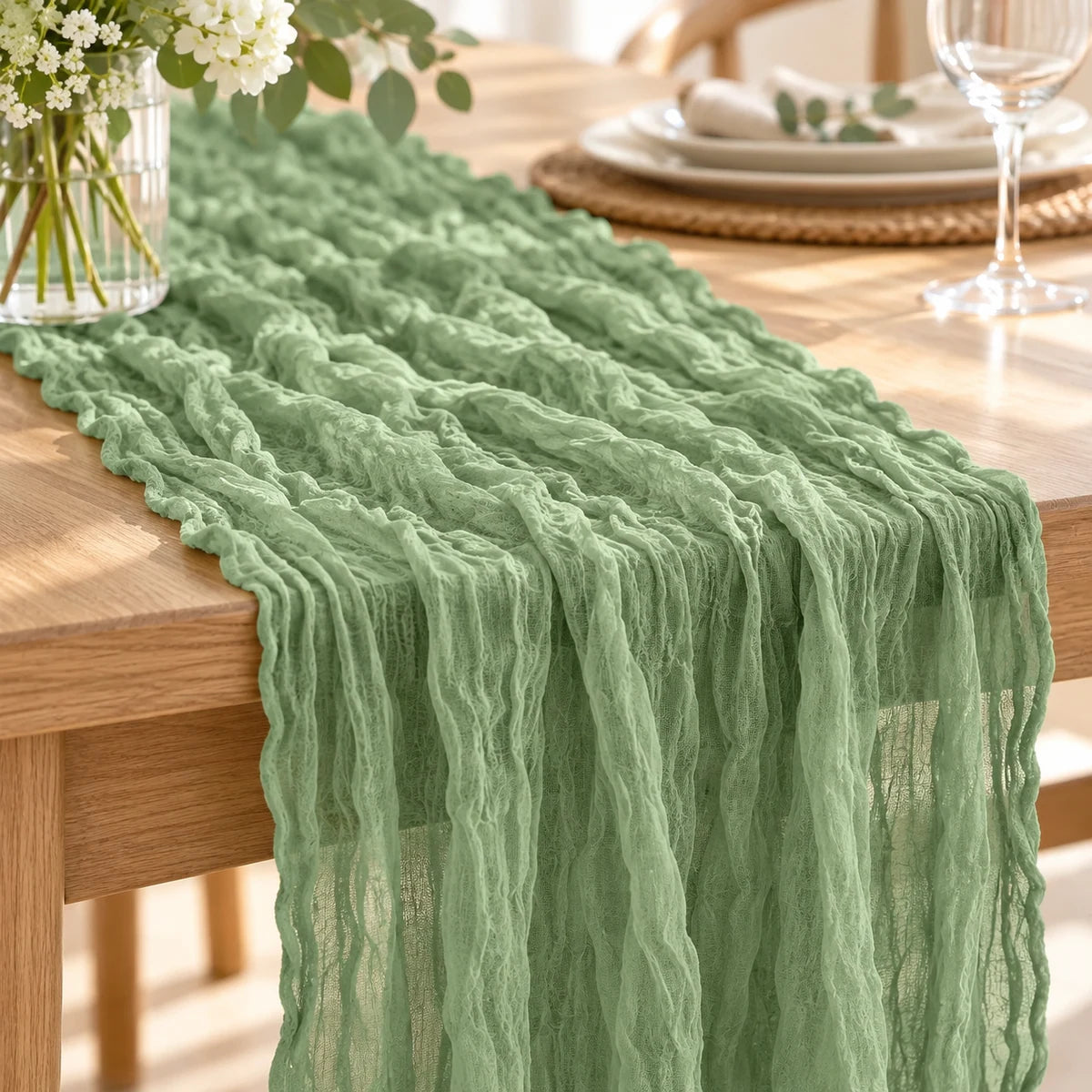 Gauze Table Runner detail view in a coordinated setting