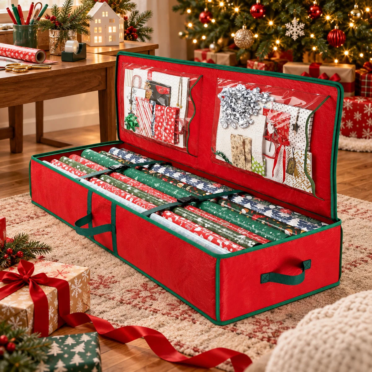 Gift Wrap Storage Organizer in a styled lifestyle setting