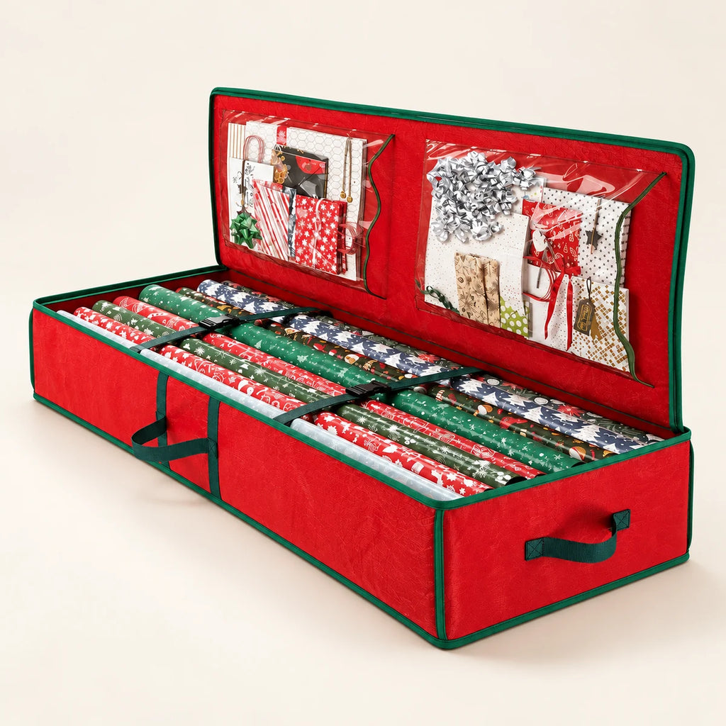 Gift Wrap Storage Organizer clean product view on a warm neutral background