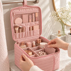 Hanging Makeup Organizer Bag detail view in a coordinated setting