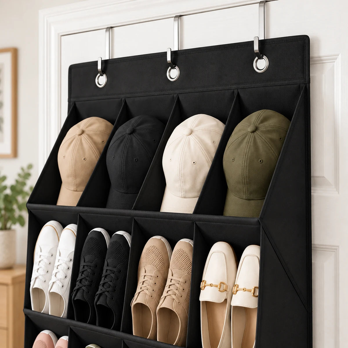 Over-the-Door Shoe Organizer detail view in a coordinated setting