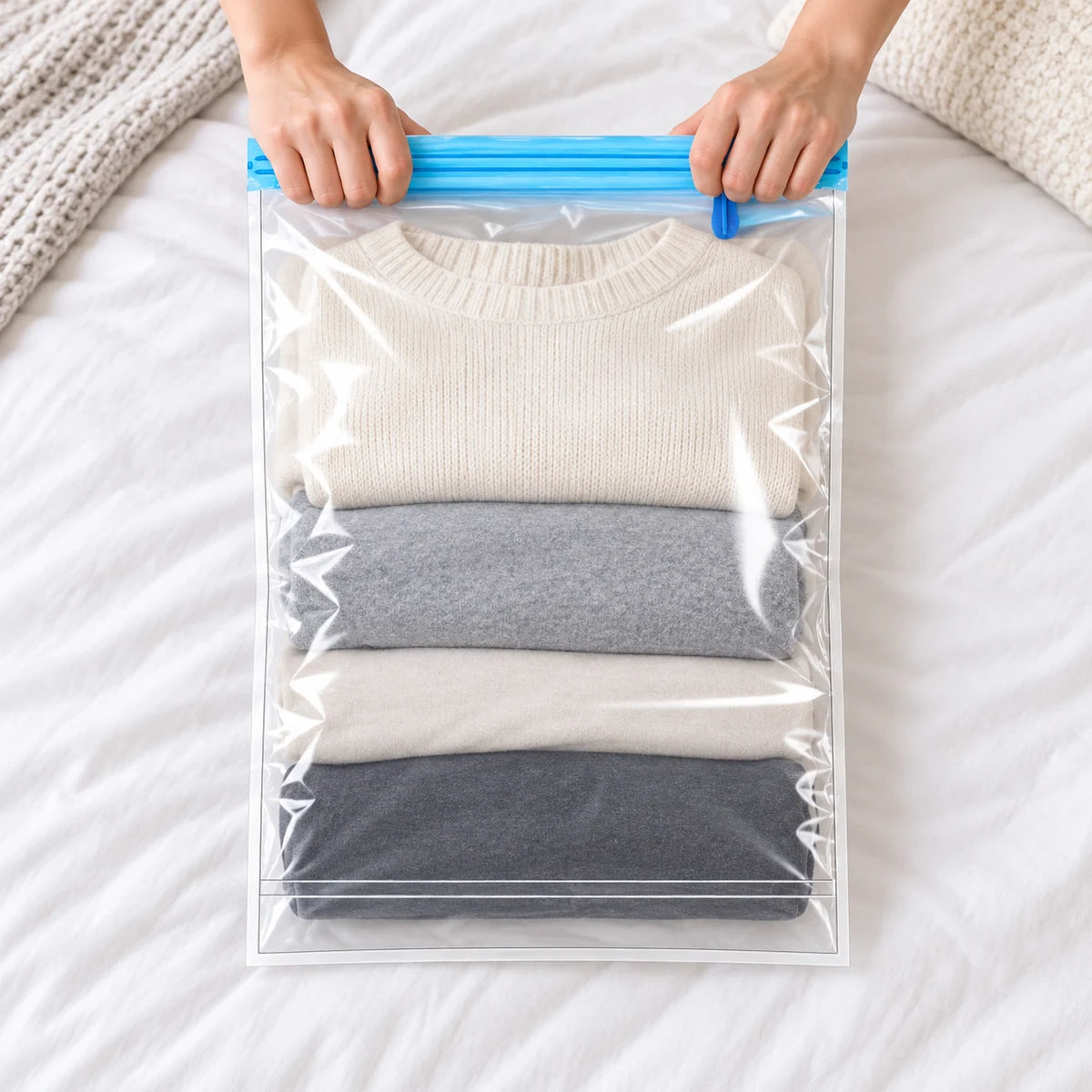 Roll-Up Travel Compression Bags in a styled lifestyle setting