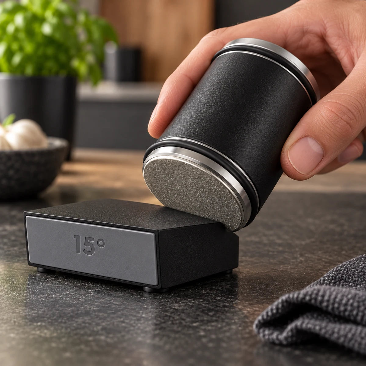 Rolling Knife Sharpener Kit detail view in a coordinated setting