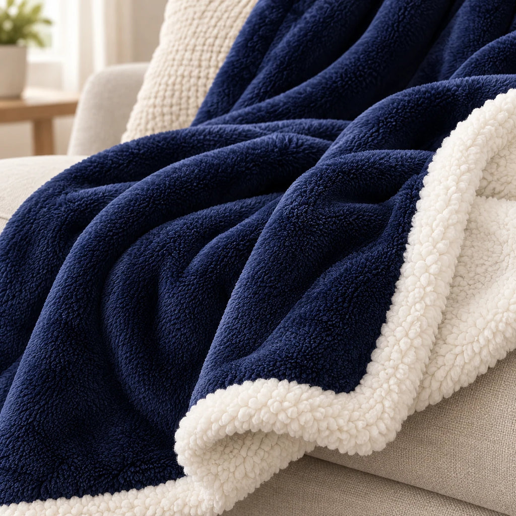 Sherpa-Style Throw Blanket detail view in a coordinated setting