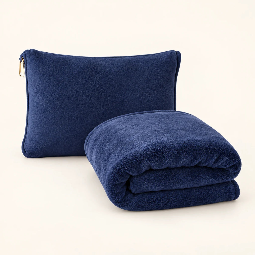 Convertible Travel Blanket and Pillow clean product view on a warm neutral background