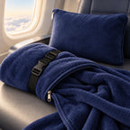 Convertible Travel Blanket and Pillow detail view in a coordinated setting
