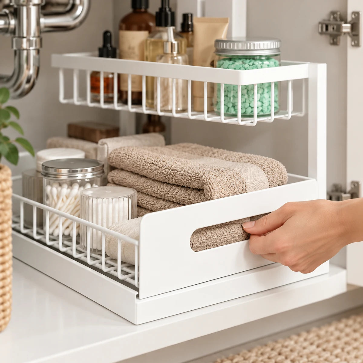 Under-Sink Storage Organizer detail view in a coordinated setting