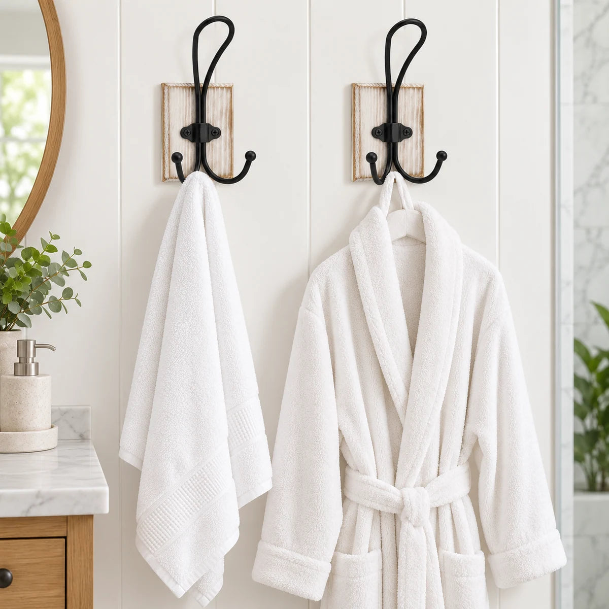 Wooden Wall Hook Rack in a styled lifestyle setting