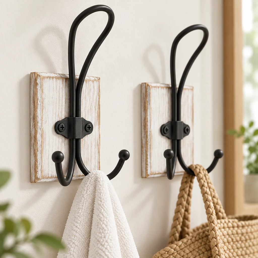 Wooden Wall Hook Rack detail view in a coordinated setting