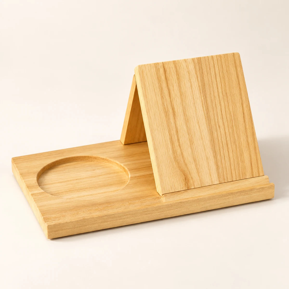 Wooden Reading Stand with Cup Holder clean product view on a warm neutral background