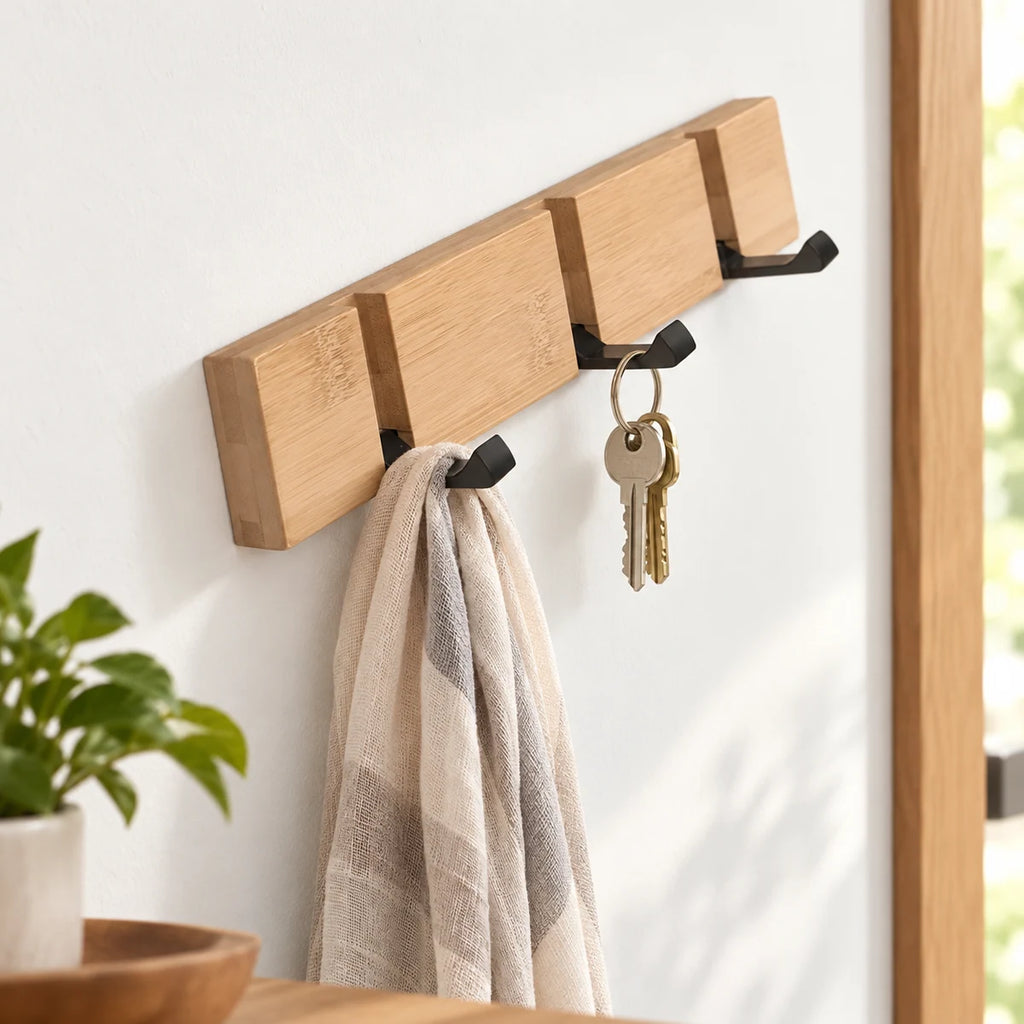 Wall-Mounted Coat Rack with Flip Hooks in a styled lifestyle setting